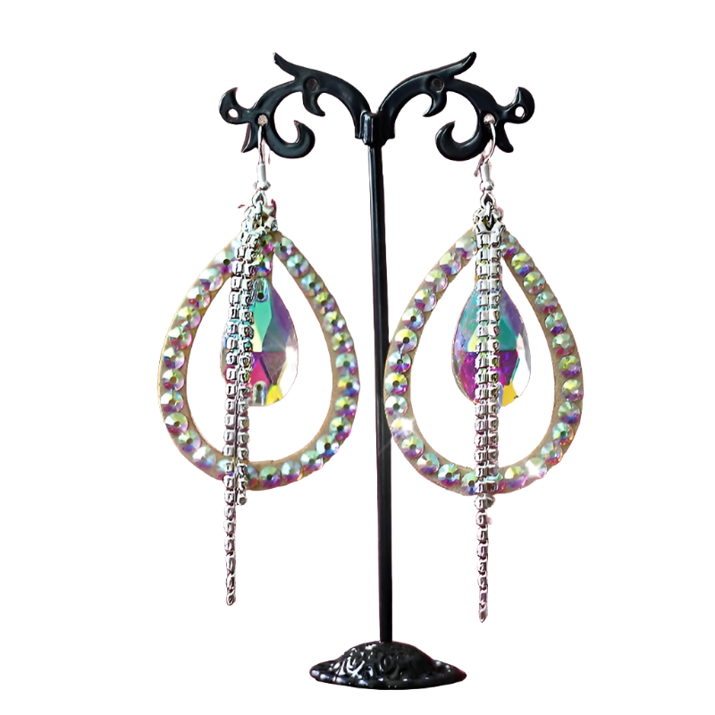 Belly Dance Earrings Hypoallergenic 925 Silver Hook Colorful Crystals Performance jewelry Raqs