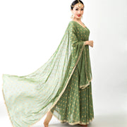 Indian Boutique Rectangular Dance Chiffon Veil Bollywood Dupatta Shawl Scarf Green patterned with gold edge (80CM-200CM) Bollywood Dance Props Raqs Veil Veils