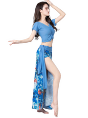 Stretch Short Sleeve Belly Dancewear Set - Top +Skirt Raqs Troupe Costume