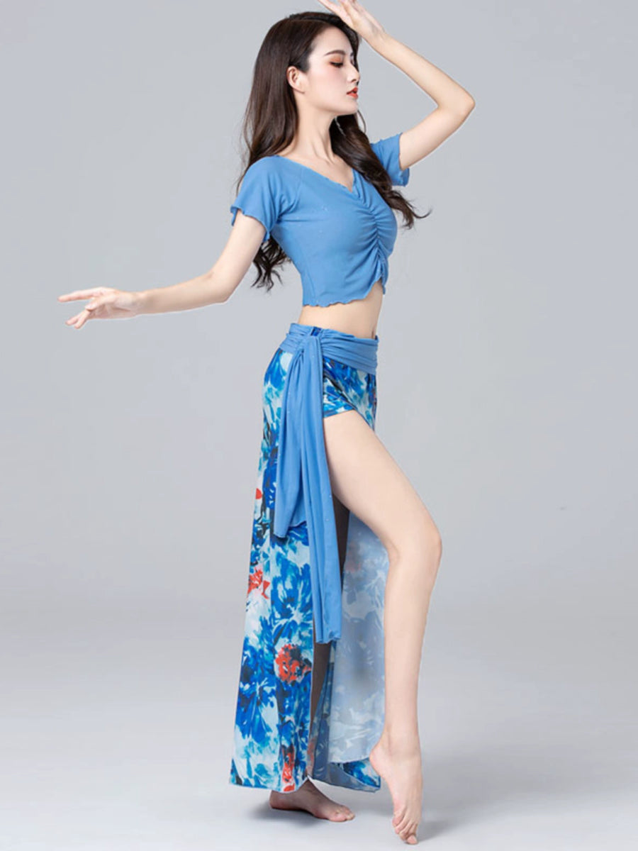 Stretch Short Sleeve Belly Dancewear Set - Top +Skirt Raqs Troupe Costume