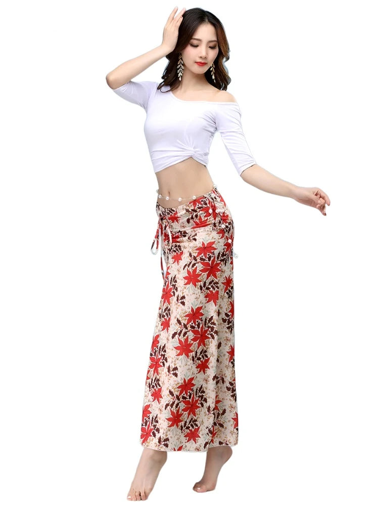 Colorful Dance Classwear/Performance Skirt and Top Sets - Many Colors! White Top & Floral Skirt Costume Set Raqs Troupe Costume