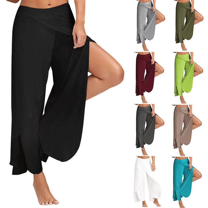 Flowy Solid Color High Waist Slit Yoga Dance Pants Lifestyle Pants Plus-sizes Available Raqs Yoga