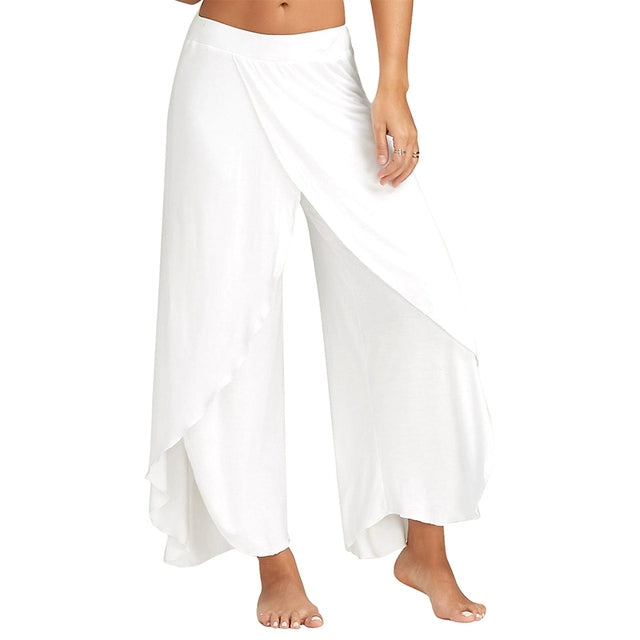 Flowy Solid Color High Waist Slit Yoga Dance Pants White(1) Lifestyle Pants Plus-sizes Available Raqs Yoga