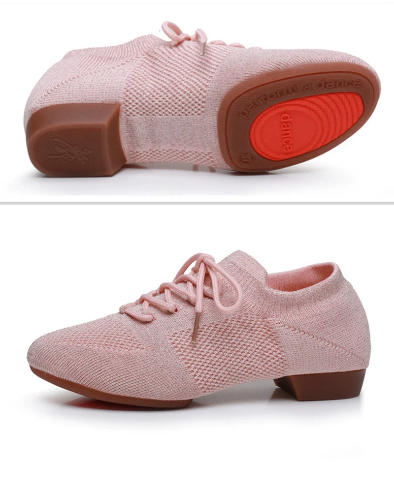 Lace-up Soft Knit Jazz/Modern Practice Yoga Cheerleading Dance Shoes Pink Outdoor Raqs Shoes