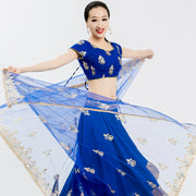 Indian Boutique Rectangular Dance Chiffon Veil Bollywood Dupatta Shawl Scarf Royal blue embroidery (70CM-200CM) Bollywood Dance Props Raqs Veil Veils