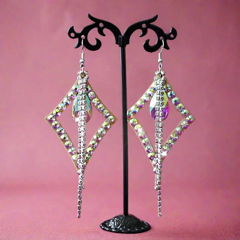 Belly Dance Earrings Hypoallergenic 925 Silver Hook Colorful Crystals Performance Aurora jewelry Raqs