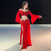 Two-Piece Sparkle Stretch Costume Red Raqs Troupe Costume