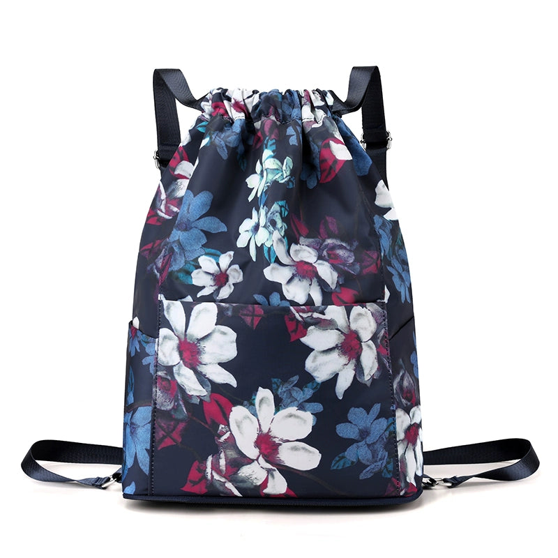 Simple Drawstring Backpack Gym Bag/Valise Black-bottomed flowers Bags Lifestyle