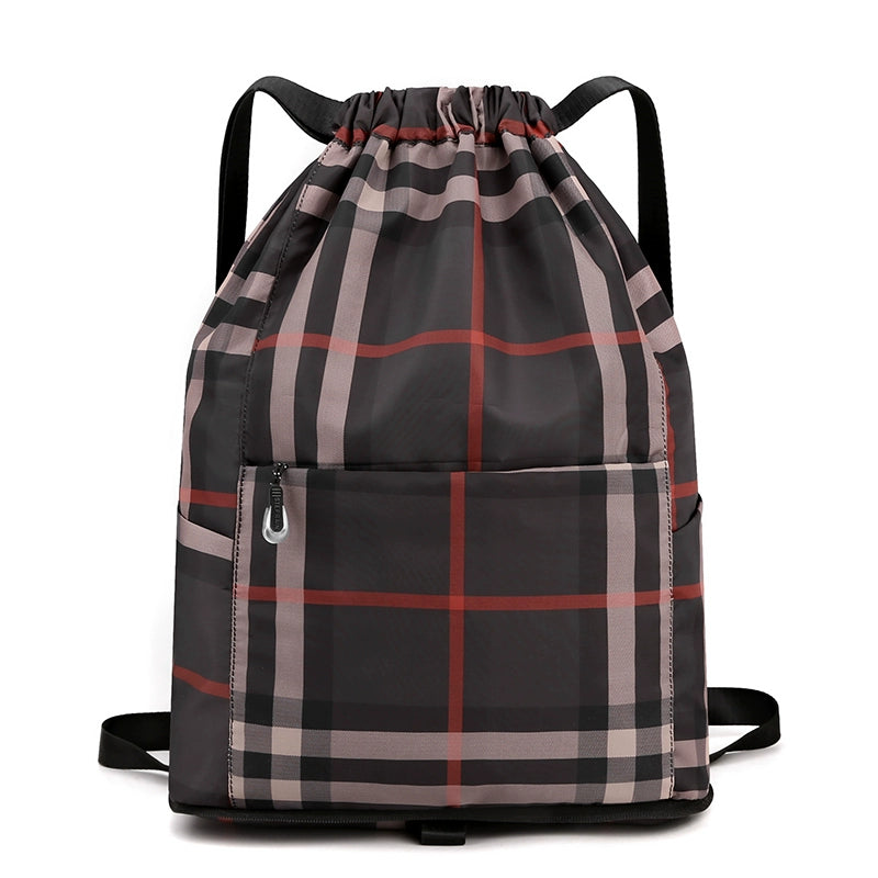 Simple Drawstring Backpack Gym Bag/Valise BROWN CHECK Bags Lifestyle