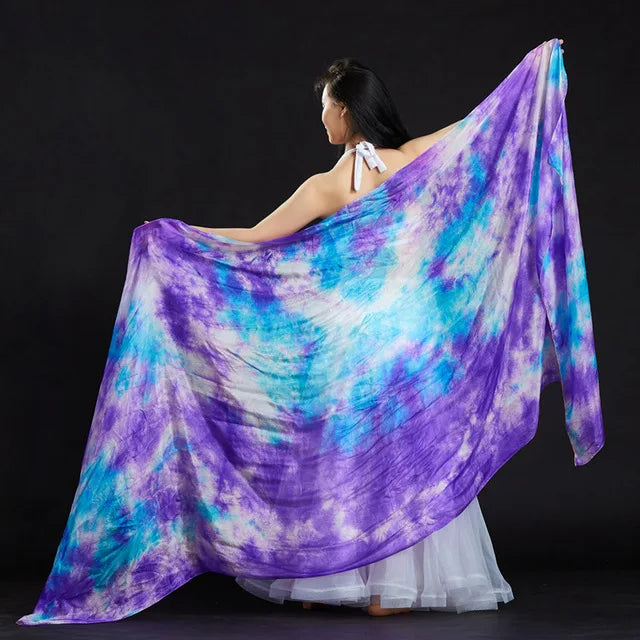 100% Silk Lightweight Silk Belly Dance Performance Veil - Many Colors Purple Blue Tie Dye Dance Props Raqs Veils