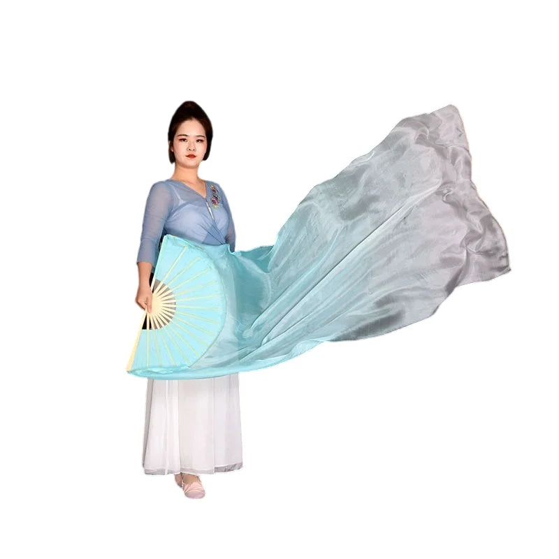 Silk Fan Veils - Soft Colors and Vertical Designs 1.8m Pair (1R, 1L) soft aqua gray gradient 180cm Veil - 1 Pair R L Dance Props Fan Veil Raqs