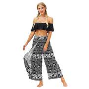 Split Wide Leg Boho Palazzo Pants Black White Elephant Festival Lifestyle New Pants Yoga