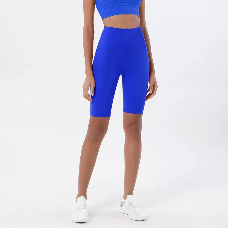 Silky High Waist Knee-length Yoga Shorts Blue Activewear Pants Shorts