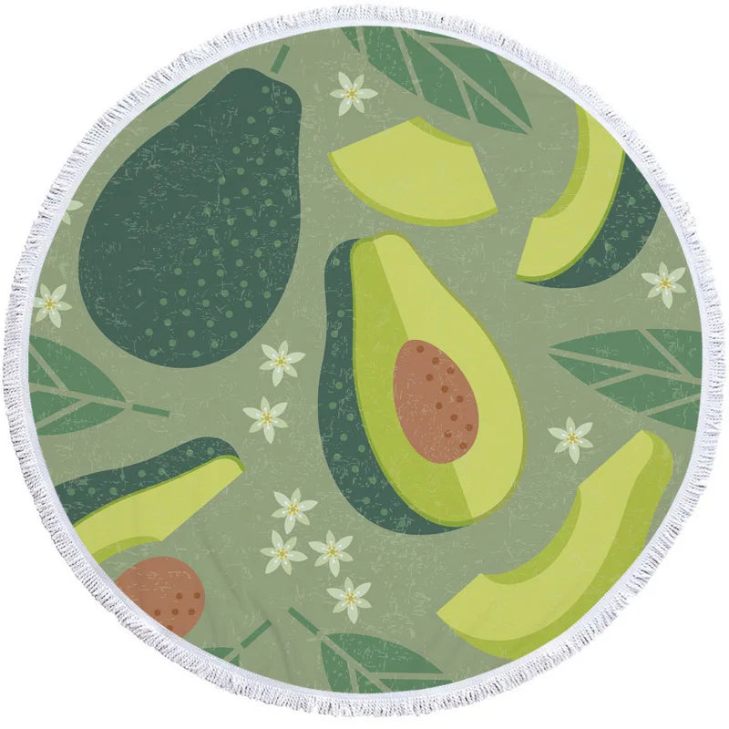 Avocado-Themed 5'/150cm Round Microfiber Towels Bold Print Greens 5' Round Avocado Lifestyle Towel