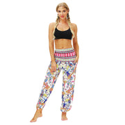 Boho High-Waist Yoga Harem Pants Orange Multi One Size Activewear Festival Pants Yoga