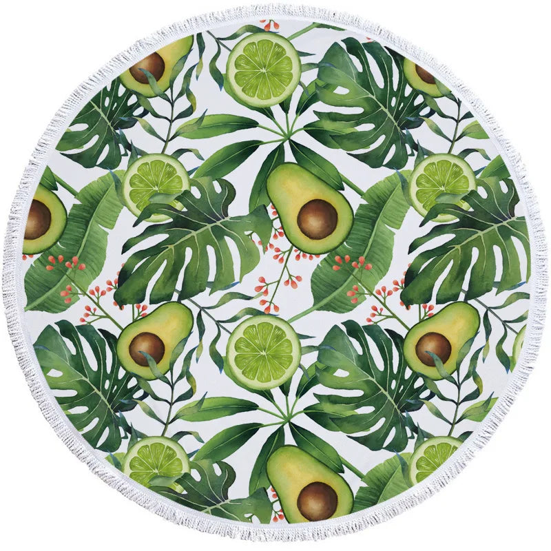 Avocado-Themed 5'/150cm Round Microfiber Towels Tropical Greens 5' Round Avocado Lifestyle Towel