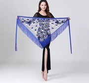 Sheer Triangle Tassel Hip Scarf Blue 1 One Size Belly Dancing Hip Scarf Raqs