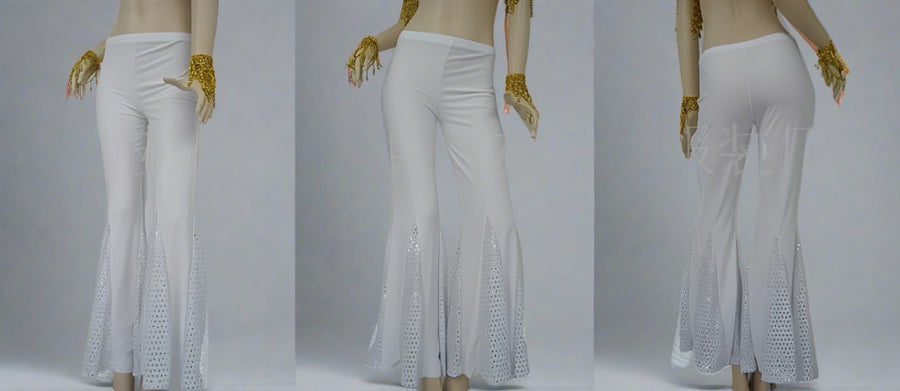 Fishtail Sparkle Flare Dance Pants Many Colors White One-Size Pants Raqs