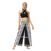 Split Wide Leg Boho Palazzo Pants Black White Floral Festival Lifestyle New Pants Yoga