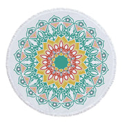 Mandala Round Microfiber Beach Towel with Tassel - 5'/150 cm Green Yellow White 5' Round Festival Lifestyle