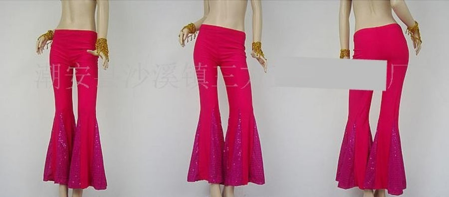 Fishtail Sparkle Flare Dance Pants Many Colors Rose Red One-Size Pants Raqs