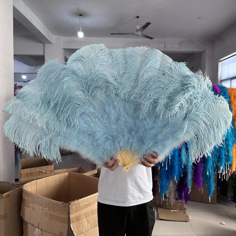 Medium (24"/100cm) Burlesque Ostrich Feather Fans 13 Staves - Many Colors Light Blue 100CM 24 inch - One R L Pair Burlesque Fan Fans Raqs