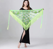 Sheer Triangle Tassel Hip Scarf Green 1 One Size Belly Dancing Hip Scarf Raqs