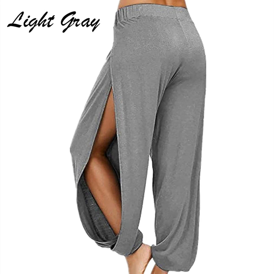 Split Leg Yoga Harem Pants Light-Grey Activewear Festival Pants Yoga