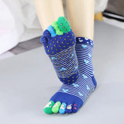 Yoga Toe Socks Cartoon Silicone Grip Crew Socks cat blue stripe US sock sizes 9-11 socks Yoga Yoga Socks