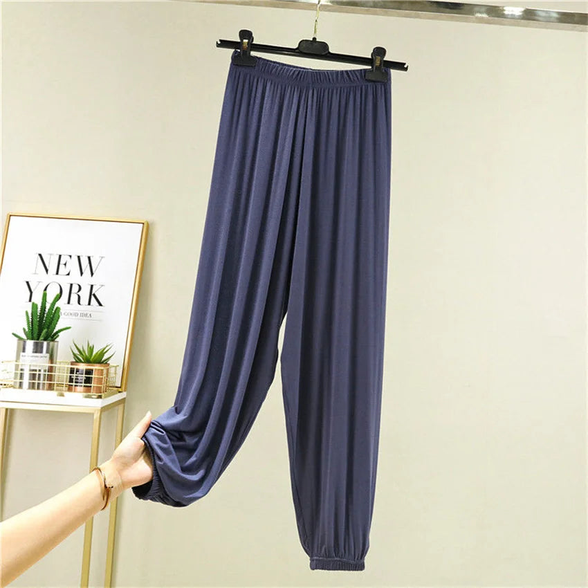 Loose Modal High Waist Harem Pants Ming Blue Activewear Pants Plus-sizes Available