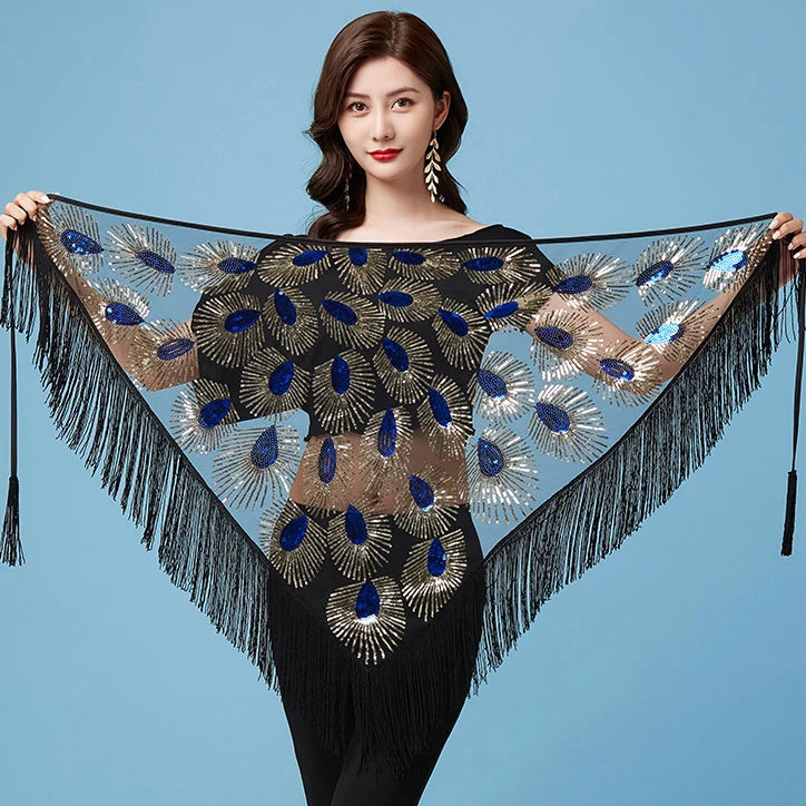 Sheer Triangle Tassel Hip Scarf Belly Dancing Hip Scarf Raqs