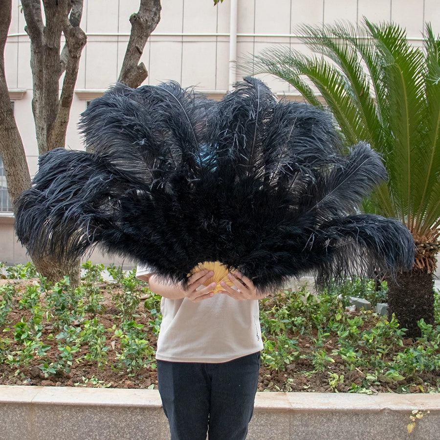 Medium (24"/100cm) Burlesque Ostrich Feather Fans 13 Staves - Many Colors Black 100CM 24 inch - One R L Pair Burlesque Fan Fans Raqs