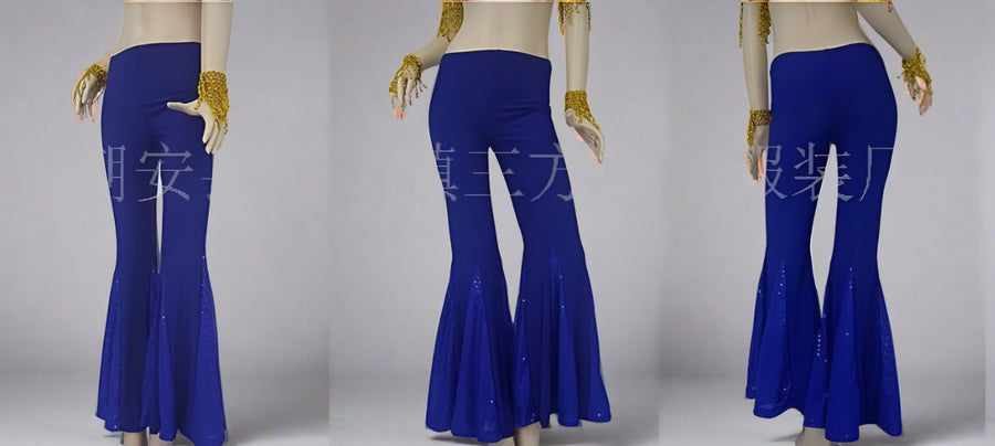 Fishtail Sparkle Flare Dance Pants Many Colors Sapphire Blue One-Size Pants Raqs