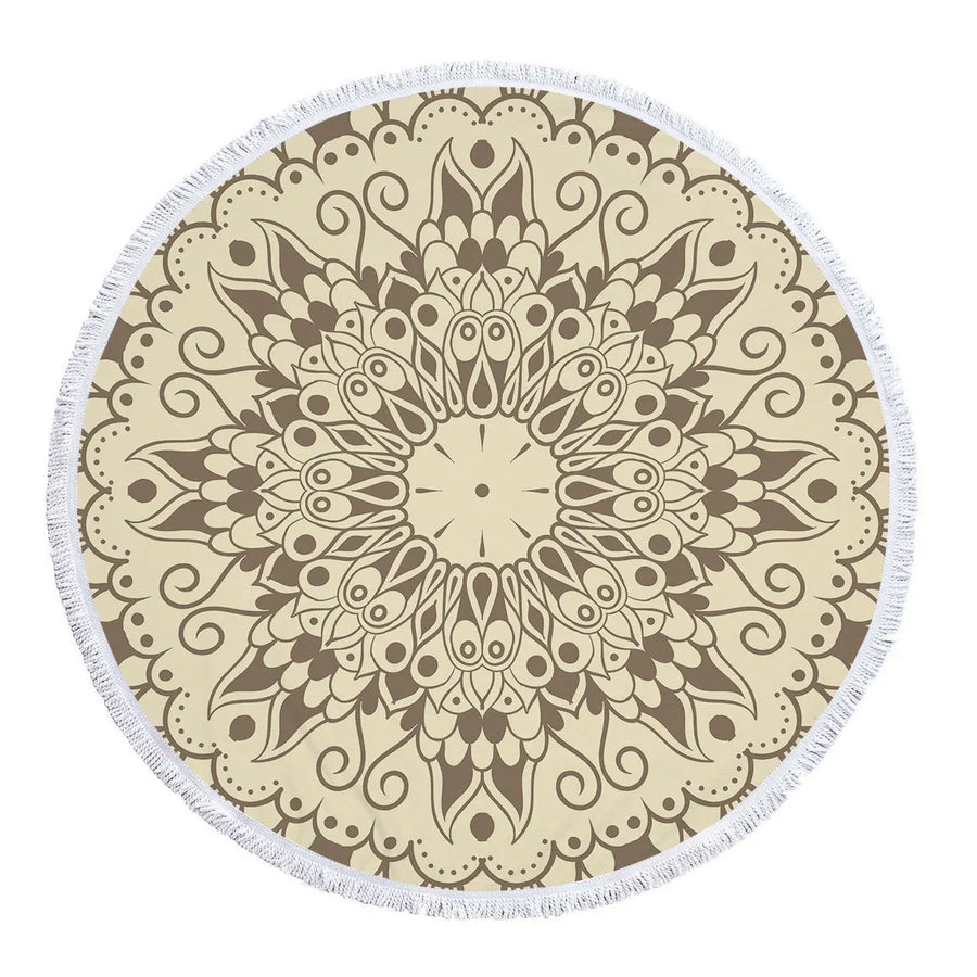 Mandala Round Microfiber Beach Towel with Tassel - 5'/150 cm Gold Yellow 5' Round Festival Lifestyle