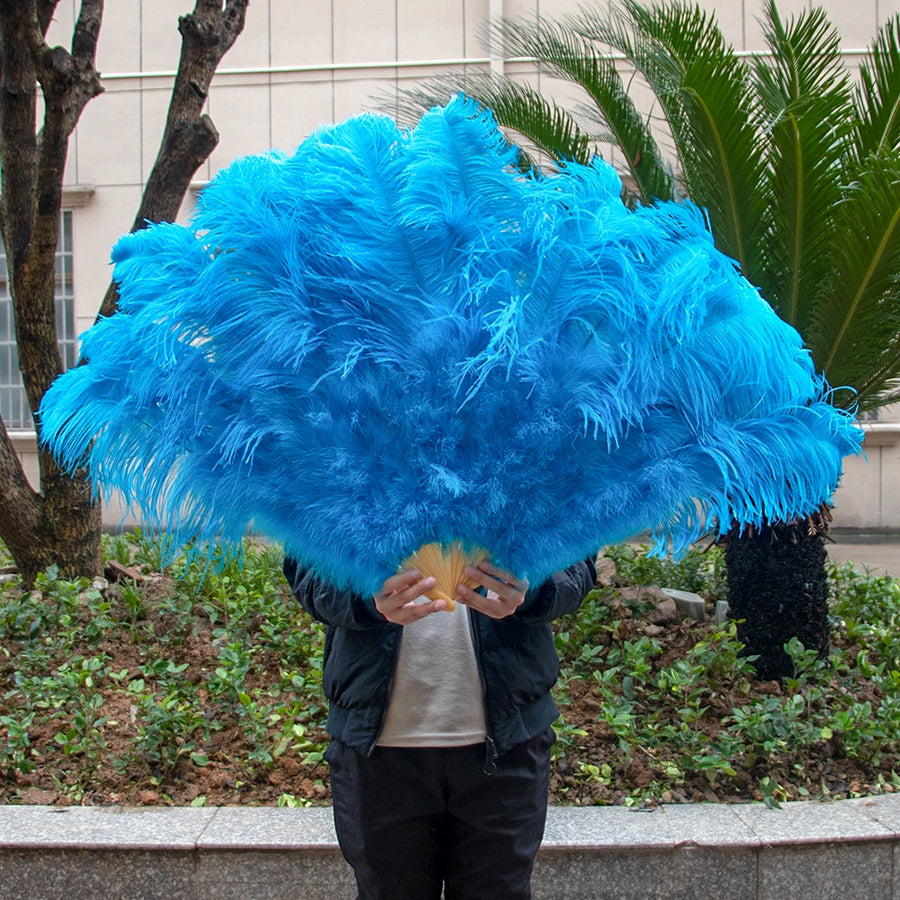 Medium (24"/100cm) Burlesque Ostrich Feather Fans 13 Staves - Many Colors Lake Blue 100CM 24 inch - One R L Pair Burlesque Fan Fans Raqs