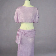 Shimmery Performance Costume Dress Set Dolman Short Sleeves + Skirt Light Purple Costume Set Troupe Costume