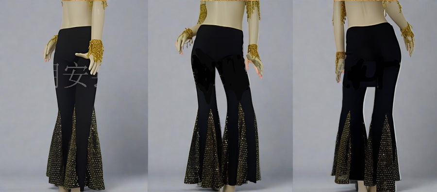 Fishtail Sparkle Flare Dance Pants Many Colors Black Gold One-Size Pants Raqs