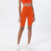 Silky High Waist Knee-length Yoga Shorts Orange Activewear Pants Shorts