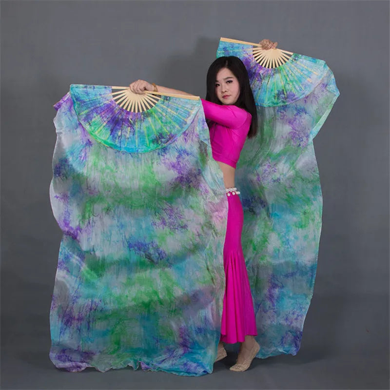 Tie-Dyed Belly Dance Fan Veil 180cm (1 pair R & L) Belly Dancing Dance Props Fan Veil Raqs