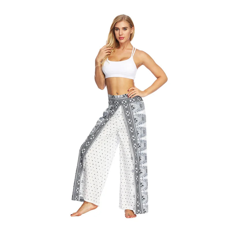 Split Wide Leg Boho Palazzo Pants White Black Dot Festival Lifestyle New Pants Yoga