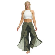 Split Wide Leg Boho Palazzo Pants Green Olive Mandala Festival Lifestyle New Pants Yoga