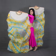 Tie-Dyed Belly Dance Fan Veil 180cm (1 pair R & L) white yellow sky blue 180x90CM-1pair Belly Dancing Dance Props Fan Veil Raqs