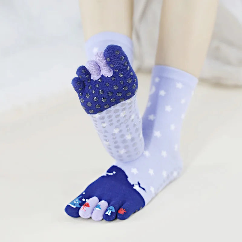 Yoga Toe Socks Cartoon Silicone Grip Crew Socks star blue US sock sizes 9-11 socks Yoga Yoga Socks