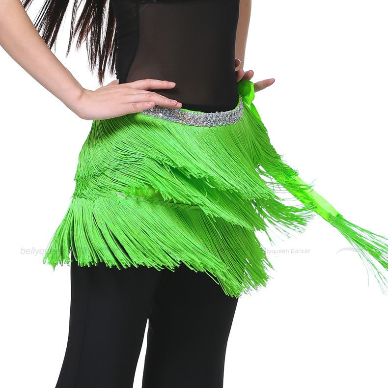 Three-Layer Tassel Belly Dance Hip Scarf Light green Hip Scarf Raqs