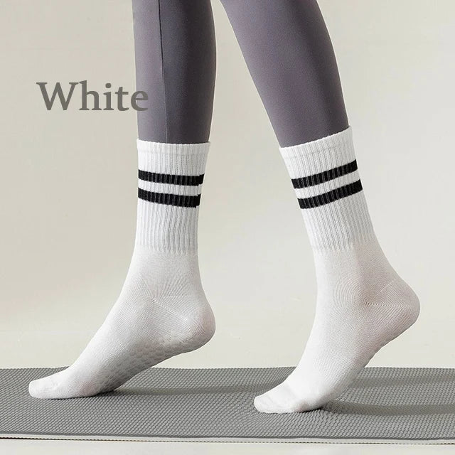 Striped Mid-tube Yoga Silicone Grip Sport Socks White US sock size 9-11 socks Yoga Socks