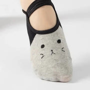 Cute Cartoon Cat Face Grippy Yoga Socks Light grey US sock size 9-11 socks Yoga Socks