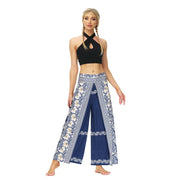 Split Wide Leg Boho Palazzo Pants Blue White Floral Festival Lifestyle New Pants Yoga