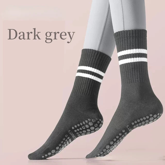 Striped Mid-tube Yoga Silicone Grip Sport Socks Dark grey US sock size 9-11 socks Yoga Socks