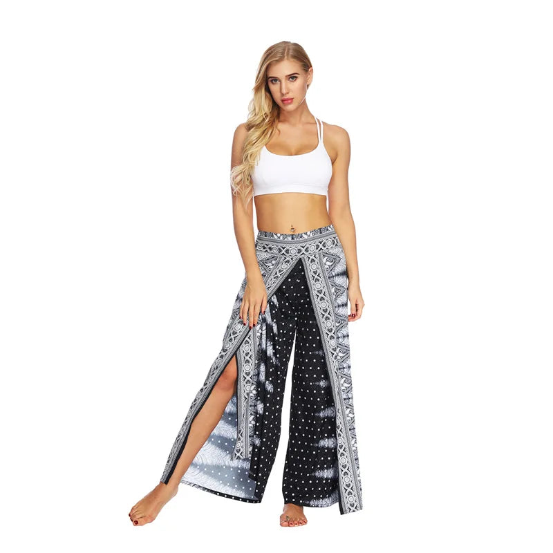 Split Wide Leg Boho Palazzo Pants Black Gray Festival Lifestyle New Pants Yoga