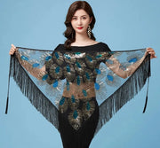 Sheer Triangle Tassel Hip Scarf Light Blue 1 One Size Belly Dancing Hip Scarf Raqs